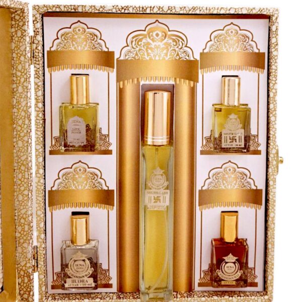 Sandalwood lover gift set with 4 attars and 1 perfume. Iena chandanraj gift box with combo of attar and fragrance. Gift for womens and mens |  Long-lasting fragrance | Ultra rich gift. - Image 2