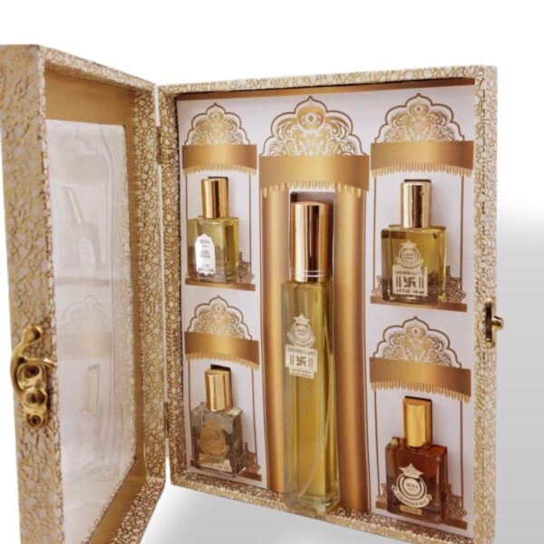 Sandalwood lover gift set with 4 attars and 1 perfume. Iena chandanraj gift box with combo of attar and fragrance. Gift for womens and mens |  Long-lasting fragrance | Ultra rich gift. - Image 4