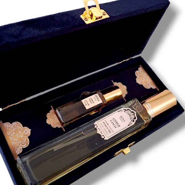 Gift set iena amber gold eau de parfum 50 ml and amber gold attar 10 ml combo set. Gift for Employees | gift for house warming and diwali festivals | Long-lasting perfumes for man and women | with gift box as available. - Image 3