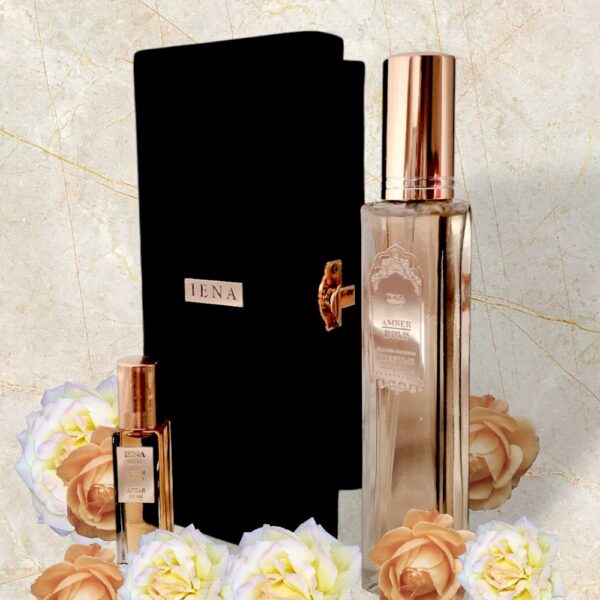 Gift set iena amber gold eau de parfum 50 ml and amber gold attar 10 ml combo set. Gift for Employees | gift for house warming and diwali festivals | Long-lasting perfumes for man and women | with gift box as available. - Image 4