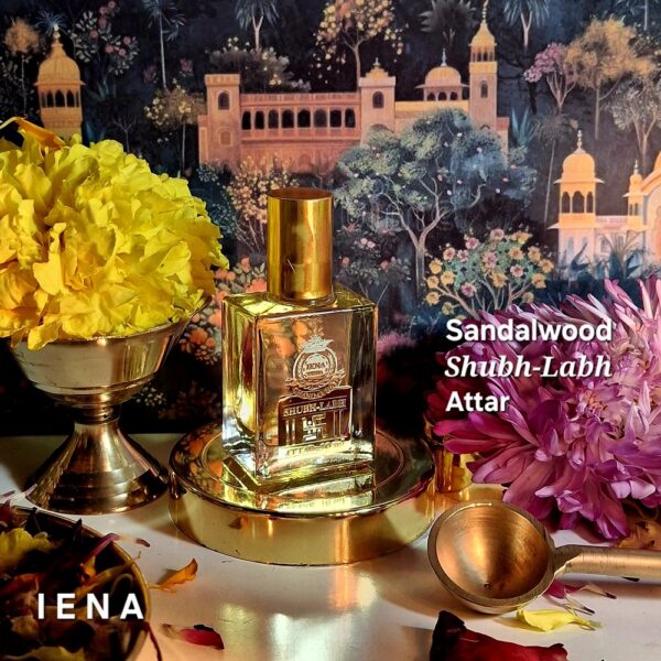 Sandalwood Oil Attar 10 ml. IENA Shubh-Labh chandan raj itar, Long-Lasting sandalwood fragrance for gift, pooja and success. | Spritual woody fragrance | Attar for Gift | Vastu Fragrance.