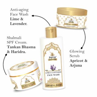 Anti-aging and skin Glowing combo set. Lime lavender Face Wash 100 ml, Glotac Scrub 50 gm and Shalmali cream 50 gm.